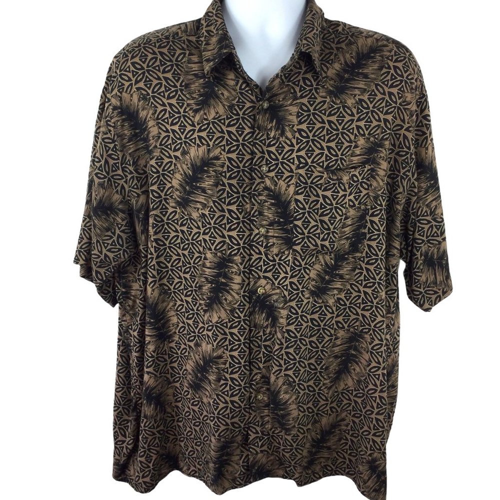Puritan‎ Hawaiian Black/Brown Print Camp Shirt XL